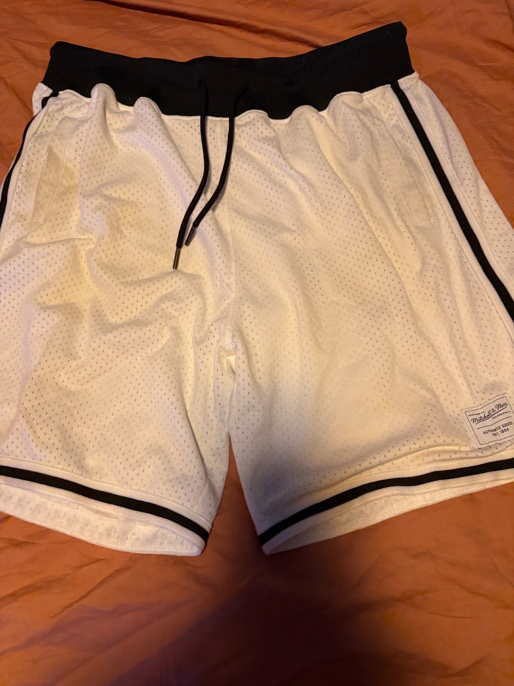 White Mesh Athletic Shorts with Black Trim - Casual Men's Shorts
